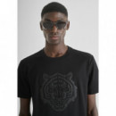 Camiseta Regular Fit en Jersey de Algodón con Estampado de Tigre Engomado de ANTONY MORATO