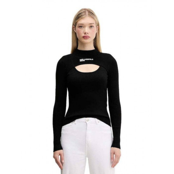 Klj Cut Out Mock Neck Sweater Black  KARL LAGERFELD