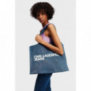 Klj Ew Logo Shopper Denim Washed Mid Blu  KARL LAGERFELD