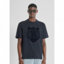 Camiseta Relaxed Fit en Algodón con Tigre Aterciopelado de ANTONY MORATO
