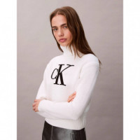 Chenille Monologo Sweater Brilliant Whit  CALVIN KLEIN