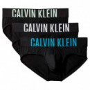 Hip Brief 3PK Black Bodies W/ White/teal  CALVIN KLEIN