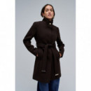 Chaquetas y Abrigos Abrigo SALSA JEANS Paño Grace con Cinturón Dark Brown