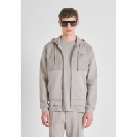 Sudadera con Cremallera Regular Fit en Mezcla Algodón con Tejido Contrastante de ANTONY MORATO