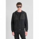 Sudadera con Cremallera Regular Fit en Mezcla Algodón con Tejido Contrastante de ANTONY MORATO