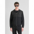 Sudadera con Cremallera Regular Fit en Mezcla Algodón con Tejido Contrastante de ANTONY MORATO