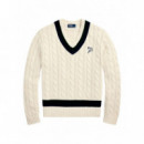 Polo RALPH LAUREN - Lscricketpo-long Sleeve-pullover - Cream Combo - 710970656001/CREAM Combo