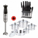 Pack Bateria Cocina + Set Cuchillos + Batidora Mano LARRYHOUSE