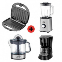 Pack Desayuno Sandwichera + Cafetera + Exprimidor + Batidora LARRYHOUSE