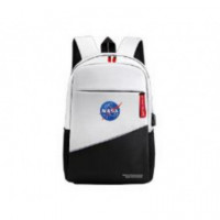 Mochila NASA Oxford 15.6" USB Negro/Blanco (BAG05-W)