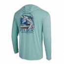 Camiseta Aquatek Hooded Patriot Wahoo Turquesa PELAGIC