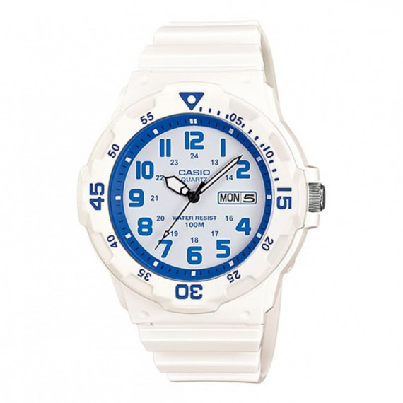 CASIO MRW-200HC-7B2 Reloj Deportivo Hombre Blanco Wr 100M Azul índices Día/fecha