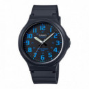 CASIO MW-240-2B Reloj Clásico de Hombre con Números Azules y Correa de Resina Negra Wr 50M
