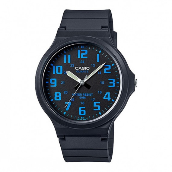 CASIO MW-240-2B Reloj Clásico de Hombre con Números Azules y Correa de Resina Negra Wr 50M