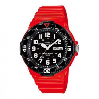 CASIO MRW-200HC-4BV Reloj Analógico para Hombre - Diseño Deportivo Rojo y Negro, Día y Fecha, Resistente Al Agua 100M