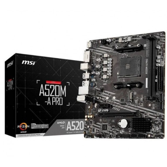 MSI Placa Base A520M-A Pro Socket AM4 3RD Gen 4000 G-SERIES/2X DDR4/1X HDMI/1X DVI-D/4X SATA/1X M.2/RAID/M-ATX
