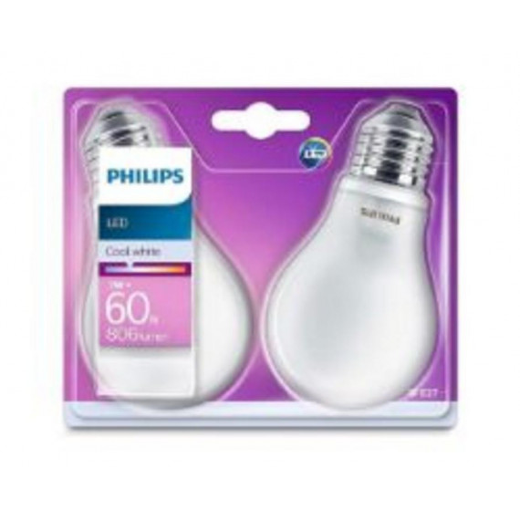 Bombilla PHILIPS Led E27 Equivalente 60W, Pack de 2