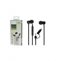 SANYO Auricular con Cable 2 en 1 Mini Jack/tipo C KS144 Microfono Negro