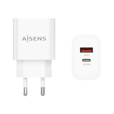 AISENS Cargador Red USB 3.0  y Tipo C 20W Blanco A110-0681