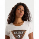 Camiseta Logotipo Triángulo Estampado Leo Corte Slim de GUESS