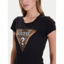 Camiseta Logotipo Triángulo Estampado Leo Corte Slim de GUESS