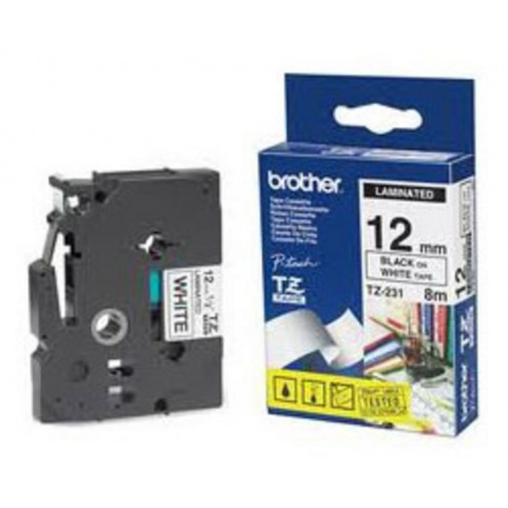 Cinta BROTHER 12MM 8M Negro sobre Blanco (TZE-231)