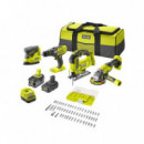 Kit Taladro-amoladora-sierra-lijadora One+ RYOBI (1X2.0AH+1X5.0AH+CARGADOR)