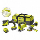 Kit Taladro-amoladora-sierra-lijadora One+ RYOBI (1X2.0AH+1X5.0AH+CARGADOR)