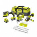 Kit Taladro-amoladora-sierra-lijadora One+ RYOBI (1X2.0AH+1X5.0AH+CARGADOR)