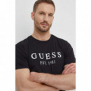 Camiseta Elástica con Logotipo Frontal de GUESS