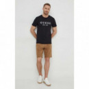 Camiseta Elástica con Logotipo Frontal de GUESS