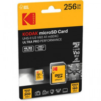 KODAK Tarjeta Memoria Micro Sdxc 256GB con Adaptador Uhs-ii U3 V60 Ultra Pro 300MBPS(L)/160MBPS(E)