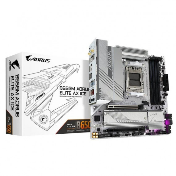 PLACA BASE GIGABYTE GA-B650M-AORUS ELITE AX ICE AM5 MATX 4XDDR5 HDMI DP WHITE