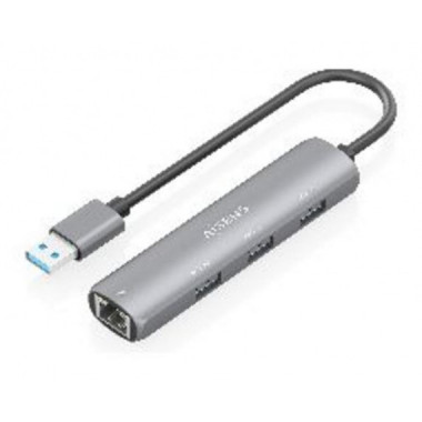 AISENS Hub USB-A a 3xUSB 3.0 + Ethernet RJ45 Gris