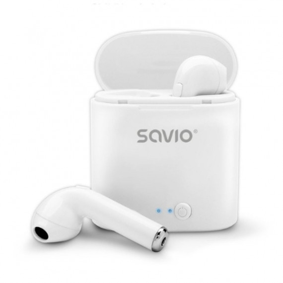 SAVIO AURICULARES INALABRICOS BLUETOOTH 5.0 TWS-01 BLANCO CON BASE DE CARGA/MICRÓFONO INTEGRADO