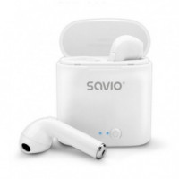 SAVIO Auriculares Inalabricos BLUETOOTH 5.0 TWS-01 Blanco con Base de Carga/micrófono Integrado