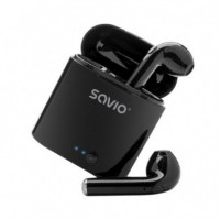 SAVIO Auriculares Inalabricos BLUETOOTH 5.0 TWS-02 Negro con Base de Carga/micrófono Integrado