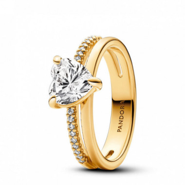 PANDORA Anillo con un Recubrimiento en Oro de 14K Corazón Doble Banda 163100C01