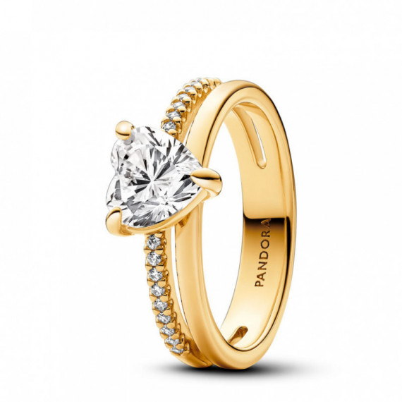 PANDORA Anillo con un Recubrimiento en Oro de 14K Corazón Doble Banda 163100C01
