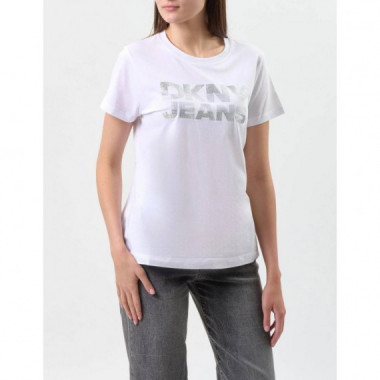 DKNY Glitter Rhinestone Logo Dna Tee Whi
