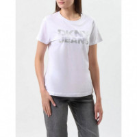 DKNY Glitter Rhinestone Logo Dna Tee Whi