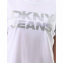 DKNY Glitter Rhinestone Logo Dna Tee Whi
