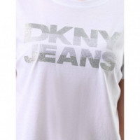 DKNY GLITTER RHINESTONE LOGO DNA TEE WHI