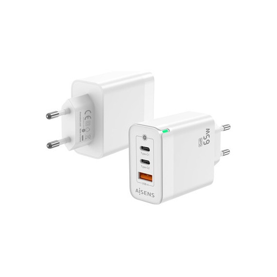 AiSENS Cargador Red Por Usb Y 2X Tipo C 65W Gan Blanco