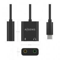 AiSENS Adaptador Tipo-C/M A 2X Jack 3.5mm/H Microfono y Auricular Negro A109-0767