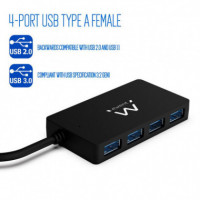 Ewent Hub USB 3.2 Gen 1 de 4 Puertos con Cable de 15cm EW1136
