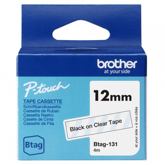 CINTA BROTHER BTAG NEGRO SOBRE TRANSPARENTE 12mm 4M (BTAG-131)