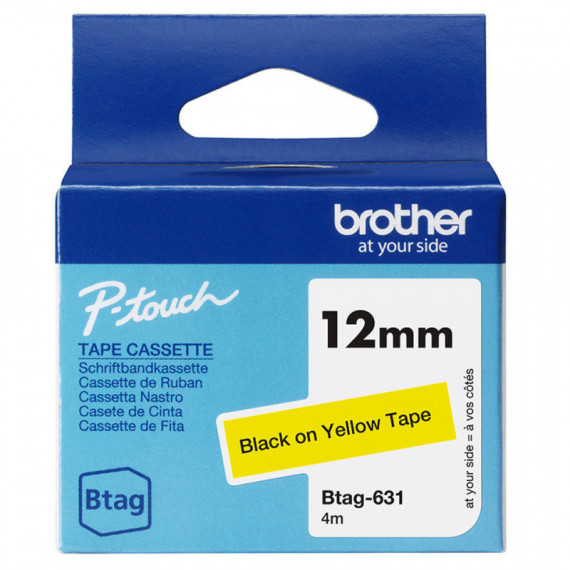 CINTA BROTHER BTAG NEGRO SOBRE AMARILLO 12mm 4M (BTAG-631)