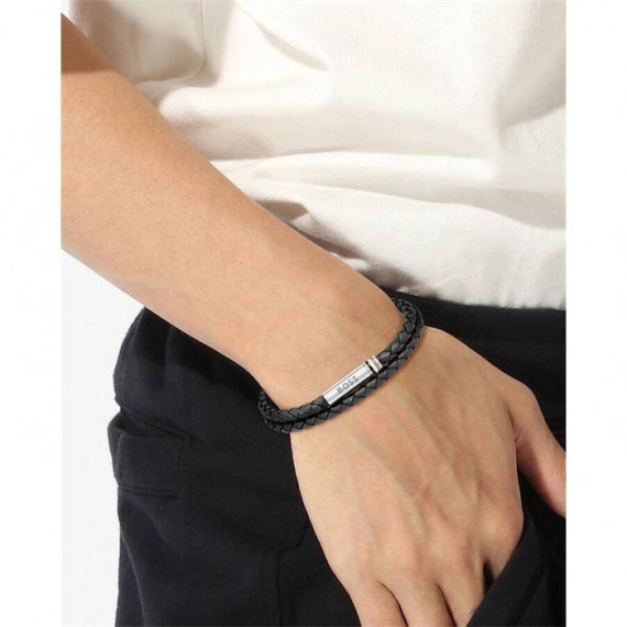 PULSERA PIEL TRENZADA MARRON