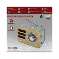 SAMI Radio Vintage Mini Con Bluetooth/USB/Micro SD 5W RS-11838 Madera Recargable